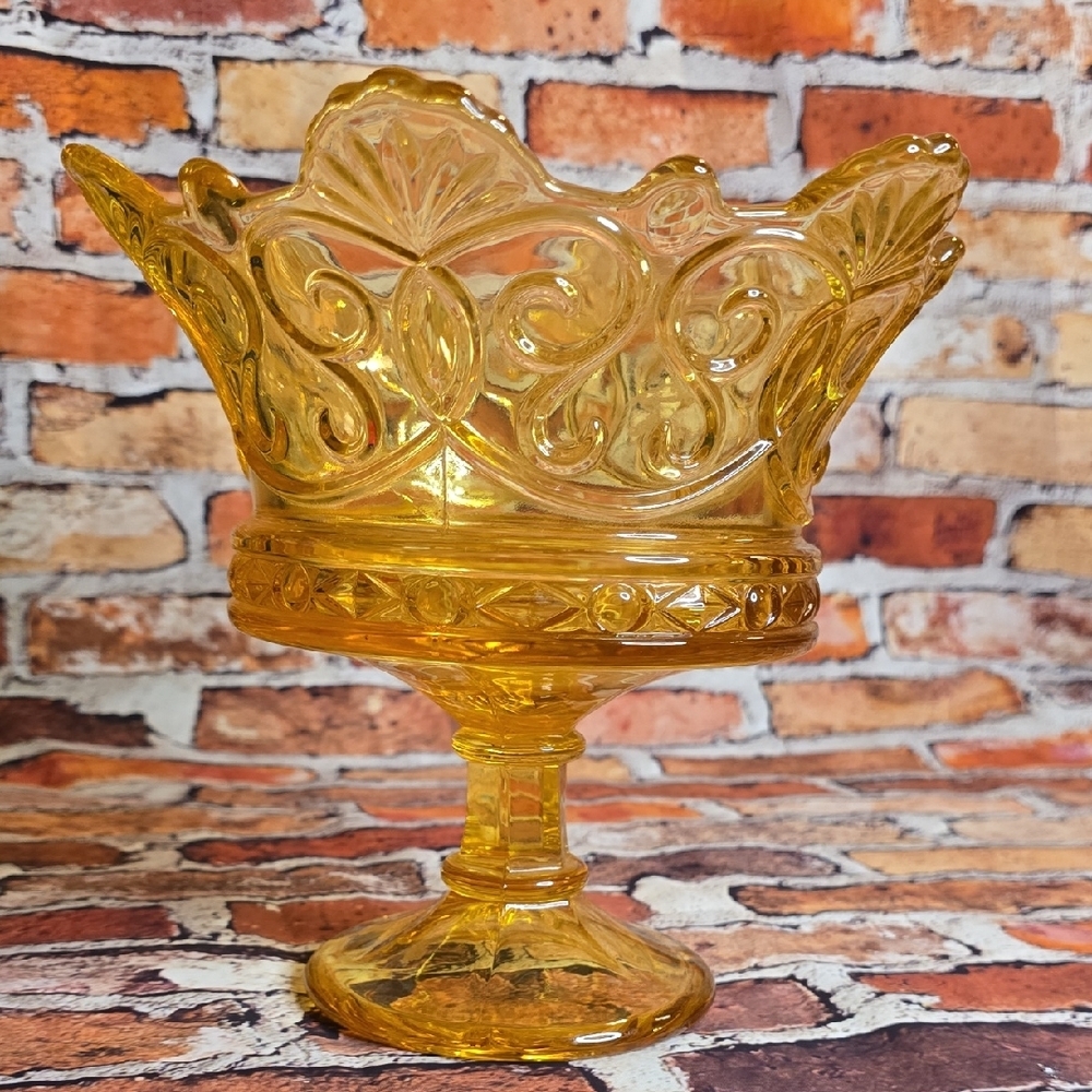 FOSTORIA Amber Glass Crown Pedestal Compote Bowl